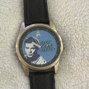 Black Leather Strap Watch with Silver Bezel